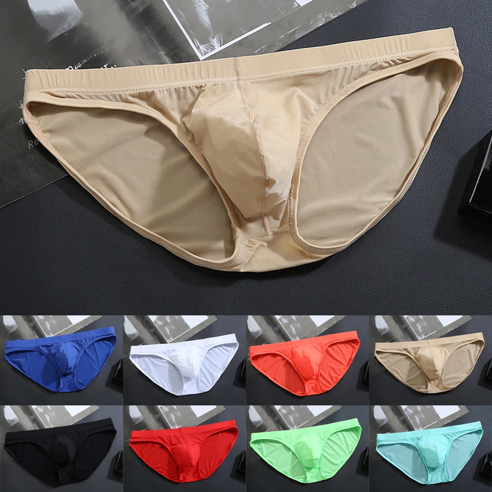 

Black Green Orange Color Men Briefs Seamless Sexy Man U Convex Pouch Underwear Casual Panties Sheer Ice Silk