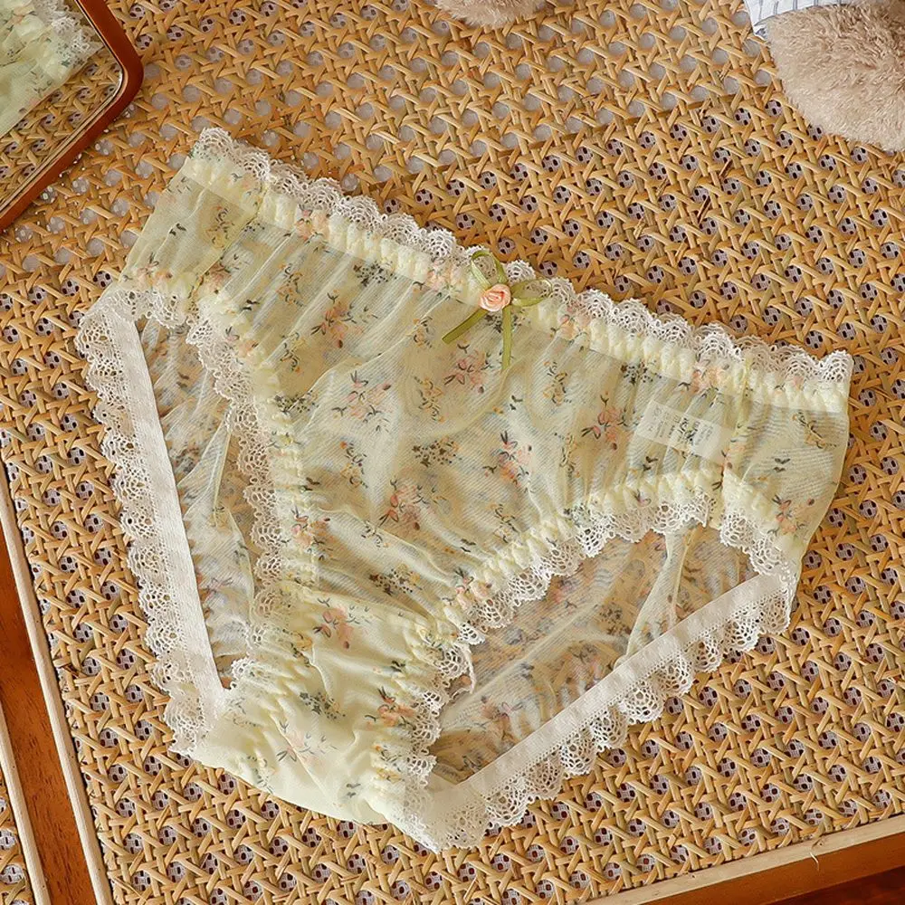 

Fashion Sweet Elastic Bow Breathable Cotton Crotch Female Underwear Lingerie Flower Briefs Sexy Panties