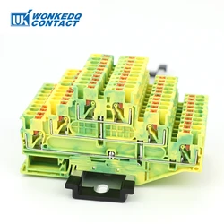 PT-2.5-3L-PE Electrical Din Rail Terminal Block 3 Level Ground Push-in Wire Connector Triple Layer PT2.5-3L PT 2.5-3L-PE