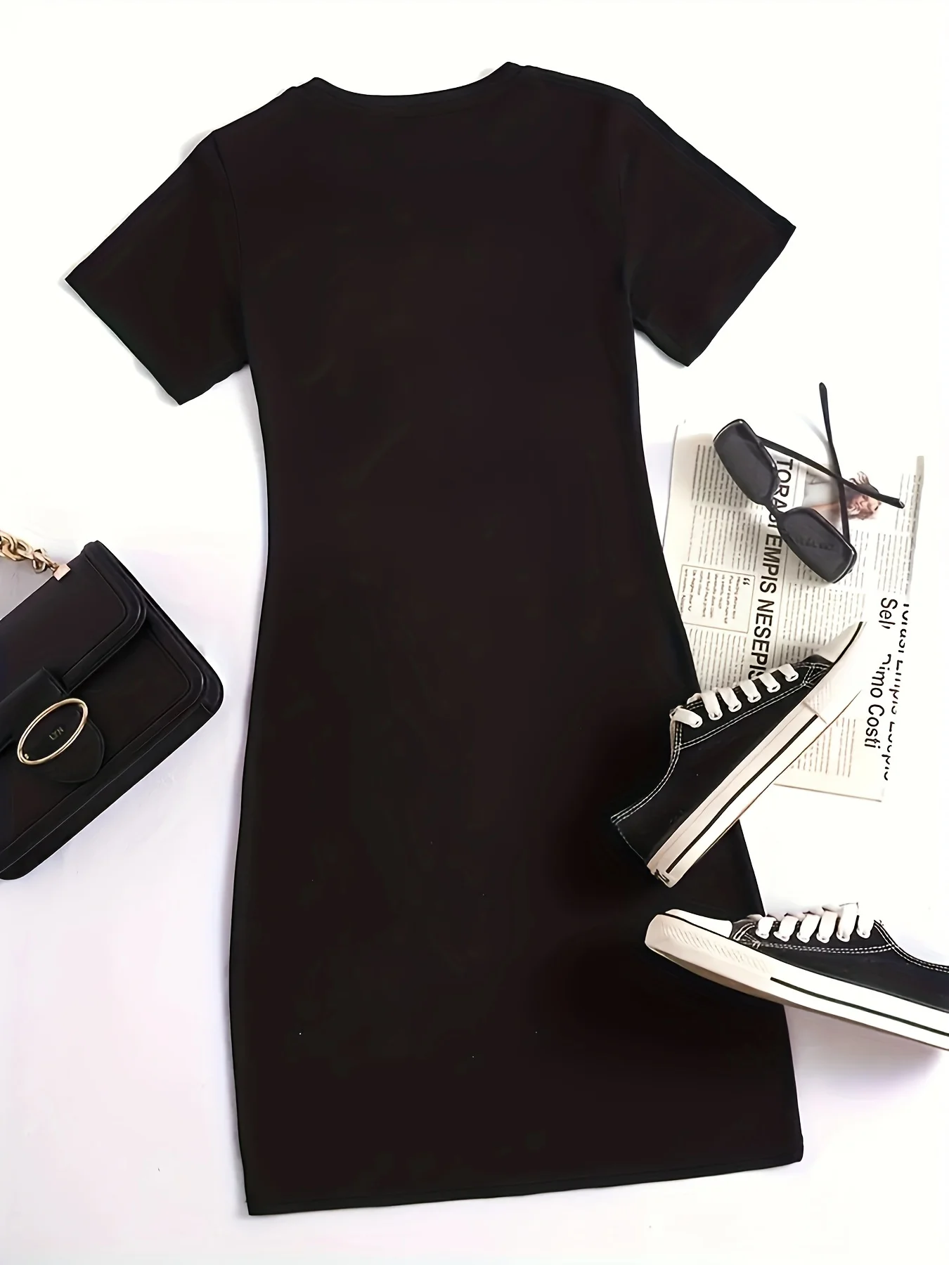 Été nouveau femmes MILANO ITALIE lettre motif dessin animé imprimé décontracté coupe ajustée sexy à manches courtes col rond T-shirt mini robe