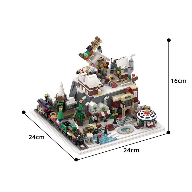 MOC Minifig Scale Winter Village Architecture, juego de bloques de construcción de interpretación de escenas pequeñas para niños, regalos de navidad