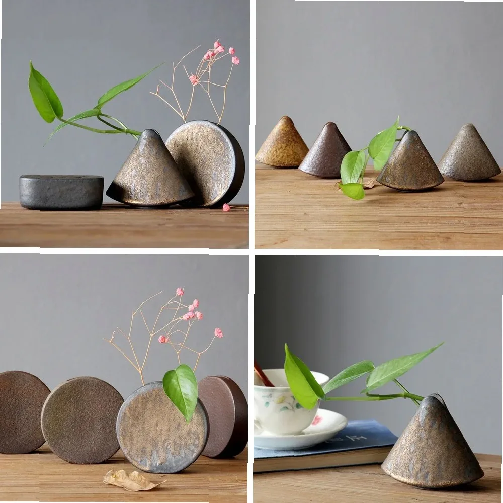 Rustic Ceramic Vase for Zen Flower Arrangement, Retro Tabletop Decor Pottery Vase