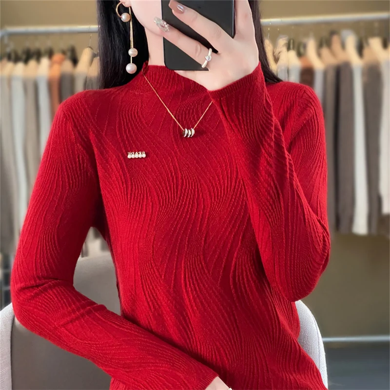 Women's boutique high-end half high neck sweater knitted cashmere sweater Women's pullover long sleeved new cashmere sweater