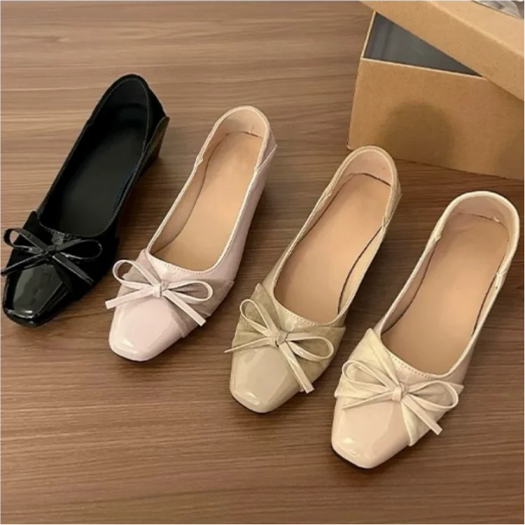 French Gentle Ballet Flat Shoes Women's New 2026 Autumn Butterfly Knot Low Cut Slip-On Shoes Soft Color Block Natural Rubber ...