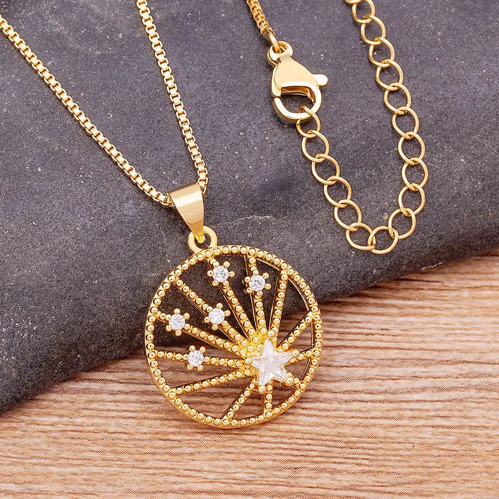 Nidin New Korean Fashion Star Shape Zircon Pendant Necklace For Women Geometric Charm Birthday Chain Jewelry Gift Accessories