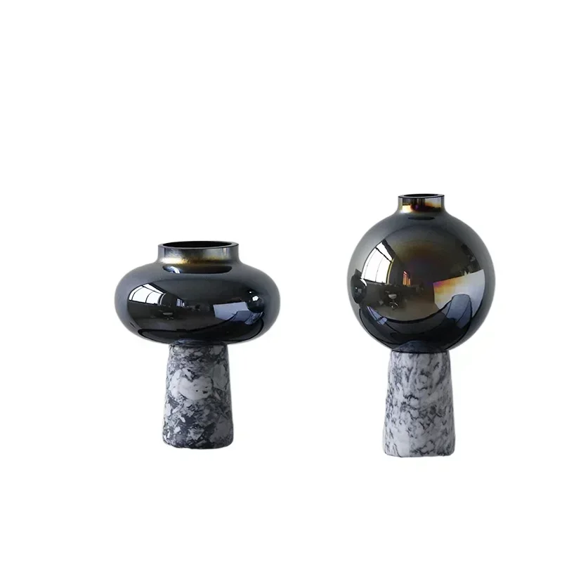 Best West New Chinese Marble Glass Vase Ornament, Designer High-end Flower Ware In Home Model Room