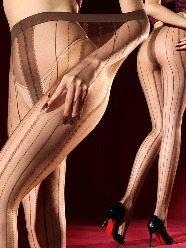 Women's Spring Summer Thin Pure White Anti-Hook Silk Skin Beauty Socks Sexy Vertical Strip Ultra-Thin Pantyhose