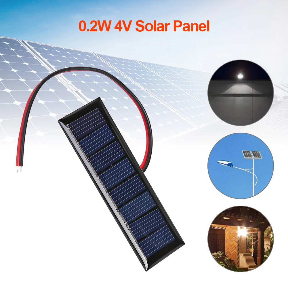 2/1PCS 4V 0.2W Solar Panel Epoxy Panel 8 Solar Cells 2 Wires 75x25mm for Camping RV Garden Roof DIY Solar Projects