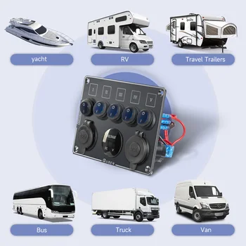 QUBEN Dual USB QC3.0 Socket Charger/LED Voltmeter/Toggle Switch Multi-functions Panel for RV Yacht Car Boat Truck Vehicles Van