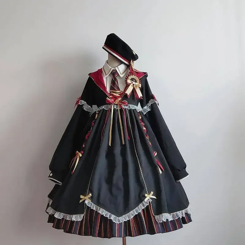 

Lolita Gothic Dress Magical Girl Costume OP Dress With Hat Tie Badge Halloween Women's Vintage Dresses Cosplay Vestidos