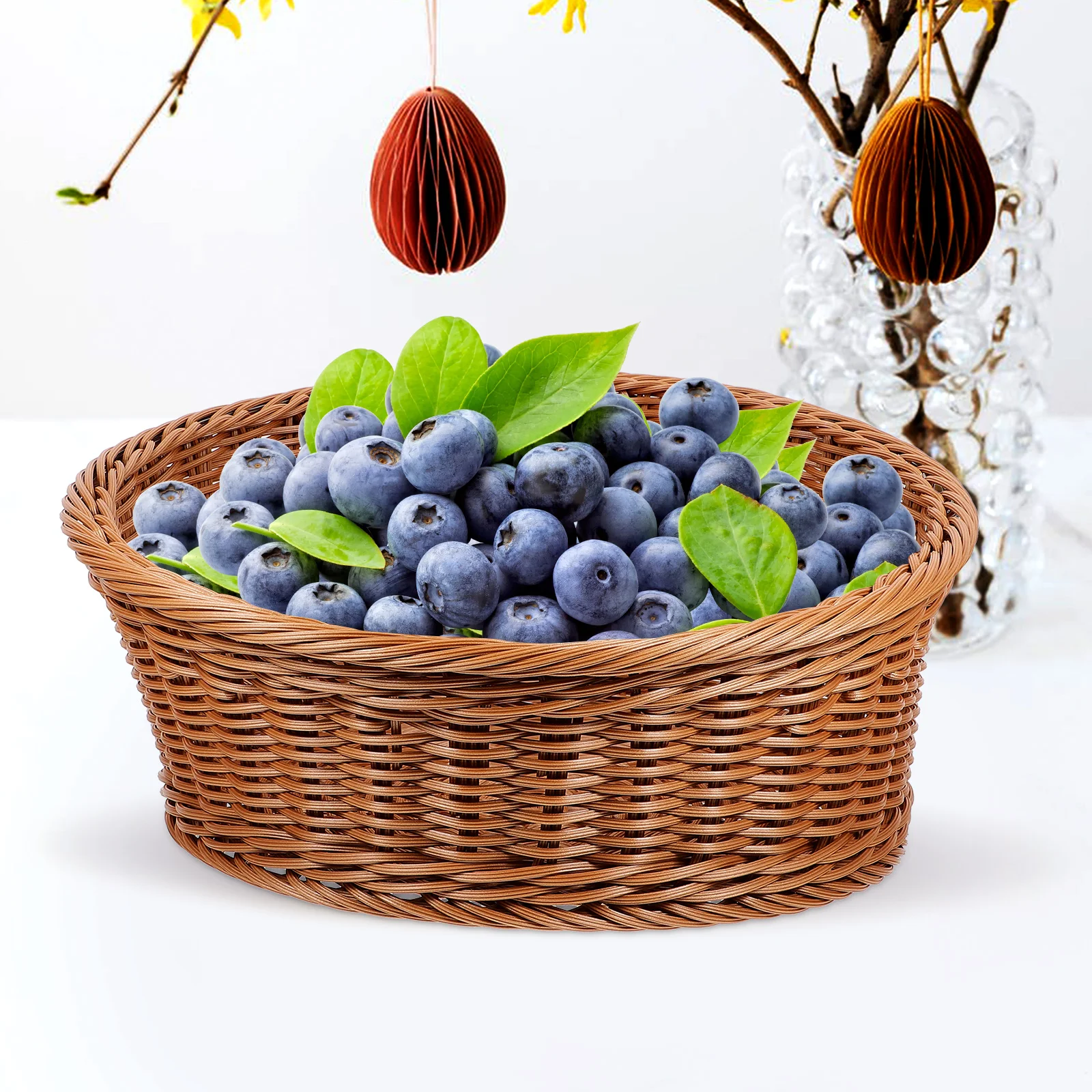 

Woven Bread Basket for Fruits Snacks Storage Home Decor Brown Medium Size PP Material Food Container Multifunctional Fruit