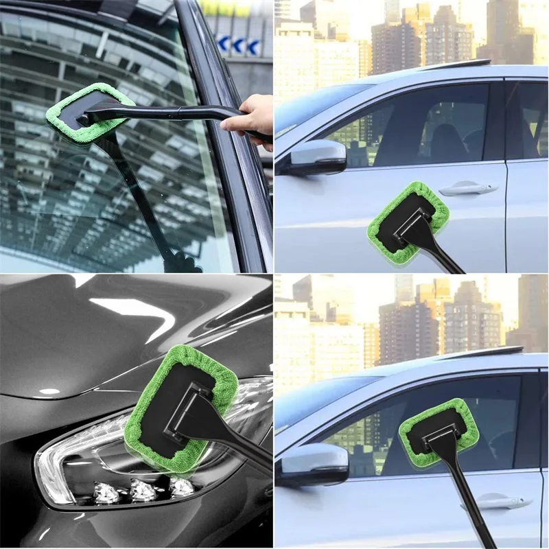 Car Window Cleaner Brush Kit Windshield Cleaning Wash Tool Inside Interior Auto Glass Wiper With Long Handle Car Accessories