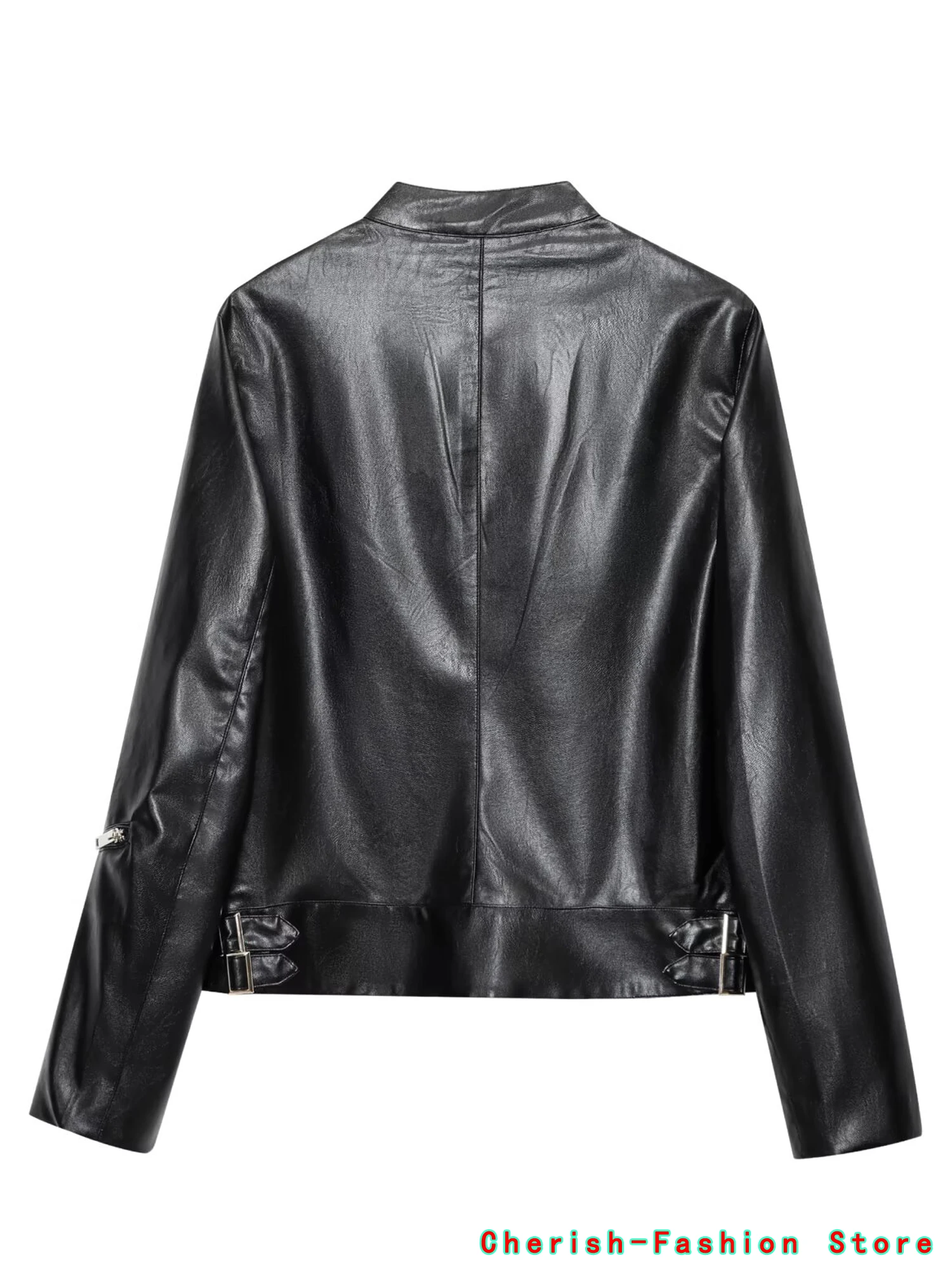 Vrouwen Vintage Matte Leren Jassen Dames Zwart PU Lange Mouw Zip Jas Top Dubbele Rits Zak Chic Crop Overjassen Clubwear Nieuw