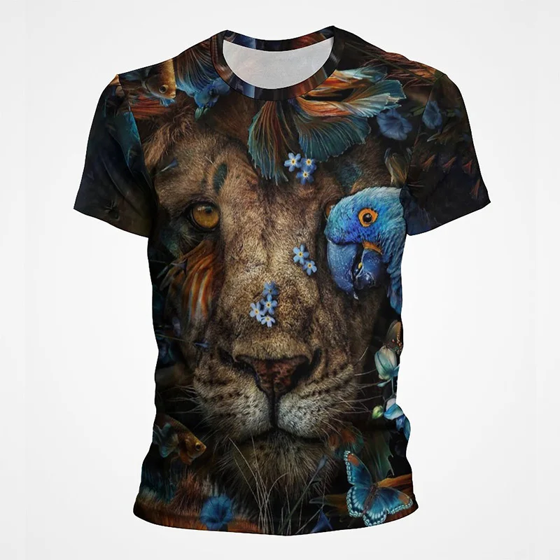Flower Animal Tiger Lion Design 3D Print Summer Harajuku Short Sleeve Men Women Children Casual T shirt Streetwear Cool T-shirt image 6