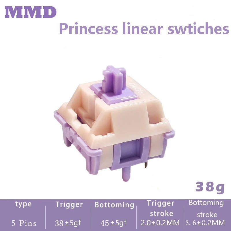 مفتاح لوحة المفاتيح الميكانيكية المخصصة ، 5 دبابيس اللمس الخطي ، MMD الأميرة V2 ، HIFI بوم ، PTFE المواد ، قبل تجميعها ، 38g ، 45g ، 53g ، 48g ، 60g