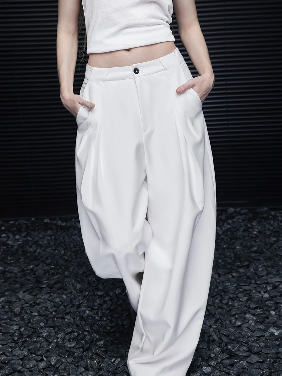 

Белые широкие брюки, женские дизайнерские уникальные чувственные драпированные брюки с высокой талией, длинные брюки Ele Sle, новинка лета