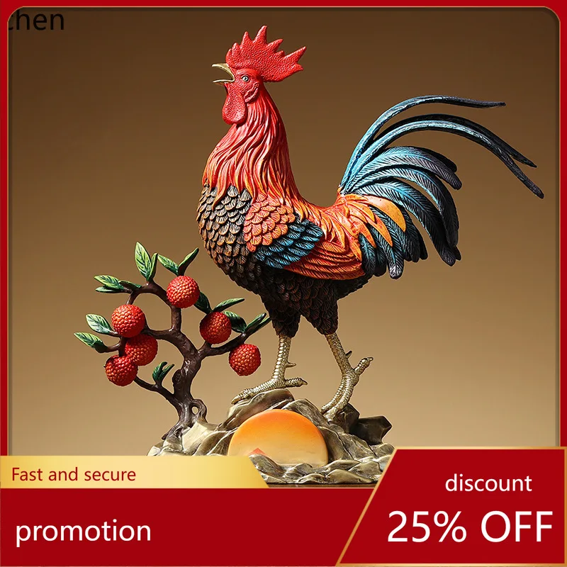 CZ All-Copper Auspicious Rooster Ornament, Painted, for Home and Office, Zodiac Opening Gift, Entryway Decoration