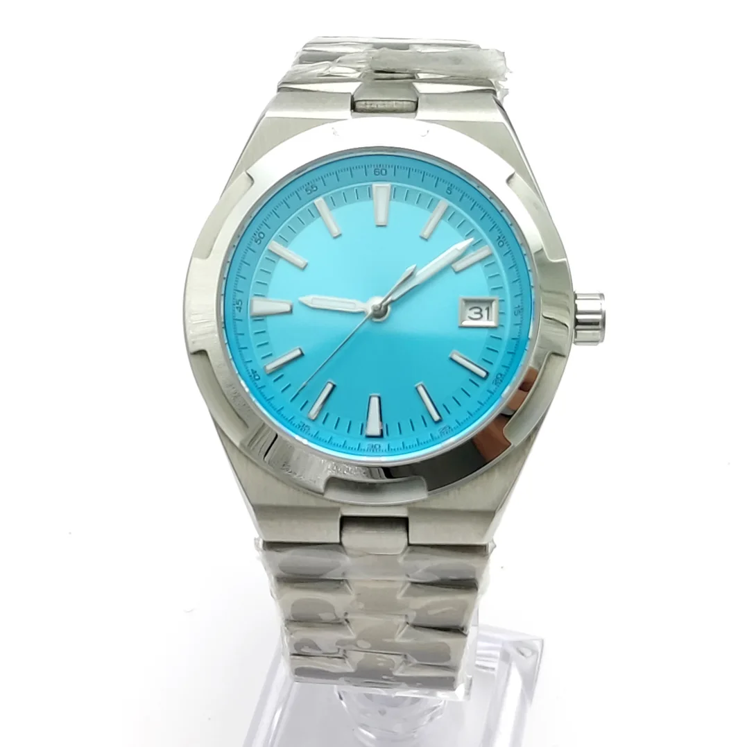 41MM Stylish Blue Dial Men\'s Mechanical Watch Date Luminous NH35 Automatic Watch Sapphire Mirror Stainless Steel Strap