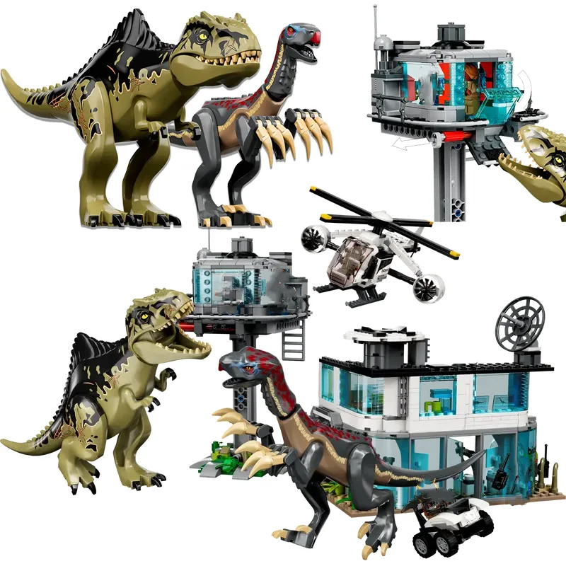 Compatible Brands Brick Sets Dinosaur Building Blocks Giganotosaurus & Therizinosaurus Attack World Toys for Kids Gift