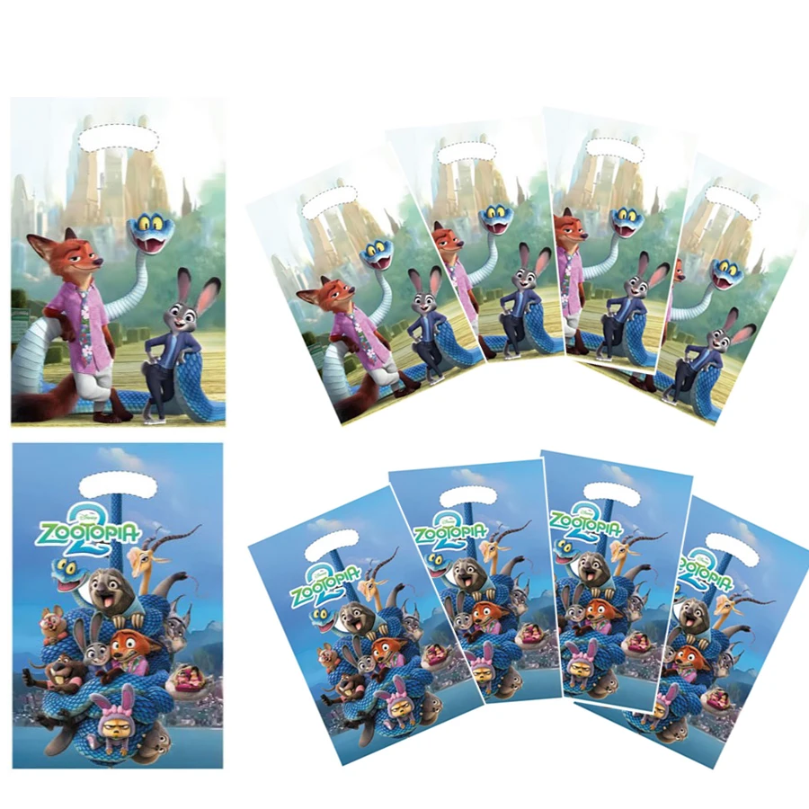 10/20/30 Uds. Bolsas de regalo de Anime Zootopia, bolsa de goody de conejo, bolsa de plástico para dulces, suministros de recuerdo de fiesta para niños de Navidad, Baby Shower