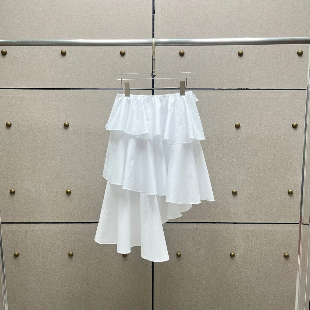 

Хлопковая женская юбка с неровным подолом Y2k, элегантная прямая юбка с каскадными рюшами и баской, новинка лета 2023 г.