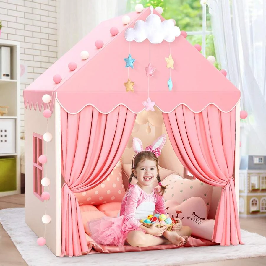 Tenda da castello principessa rosa Tenda per bambini Stile casa Casa da gioco per bambini Giocattolo interattivo genitore-figlio Regalo perfetto (tenda singola)