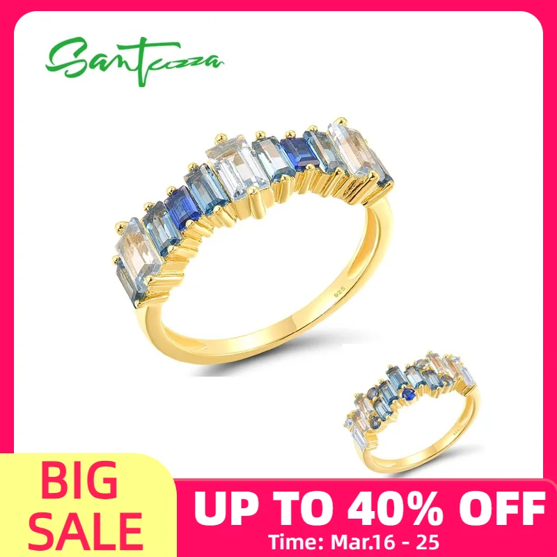 

SANTUZZA Pure 925 Sterling Silver Rings For Women Sparkling Blue Spinel White CZ Elegant Tapper Wedding Engagement Fine Jewelry
