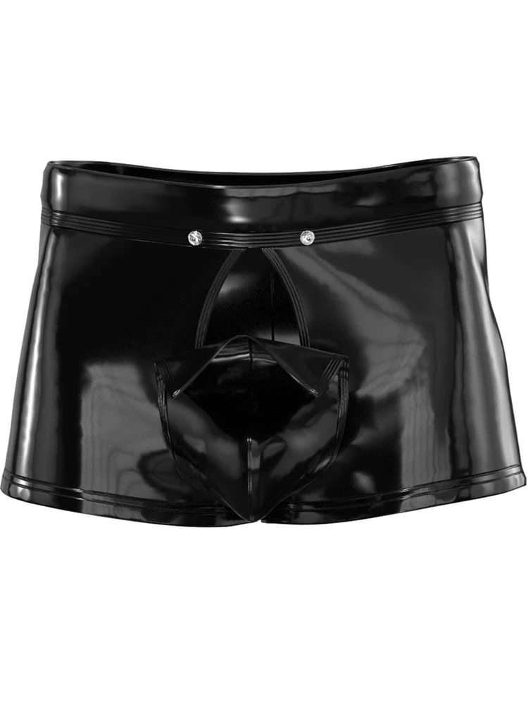 S-5XL Wet Look PVC Boxershorts Shiny PU Leather Convex Pouch Boxer Shorts Calzoncillos Hombre Hot Sexy Underwear Trunks Lingerie