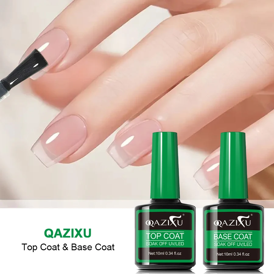 QAZIXU 2Pcs 10ml Functional Gel Nail Art Set with Base Coat and Top Coat Soak Off for Nail Art Design Tool