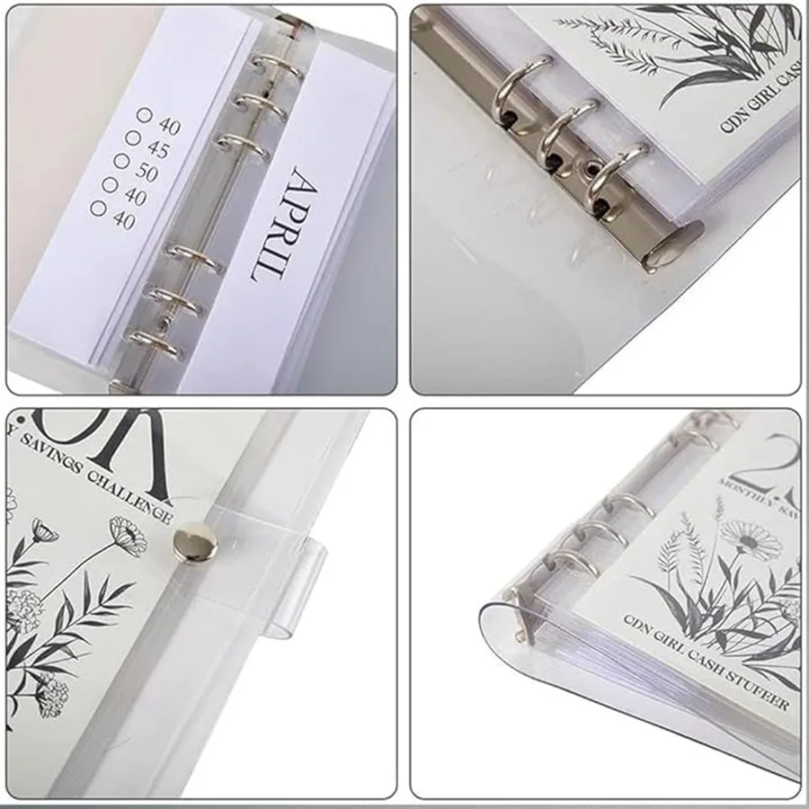 A6 Savings Notebook with Six-Hole 2.5K,5K,10K  PVC  Clip Storage Binder Monthly Saving Challenge