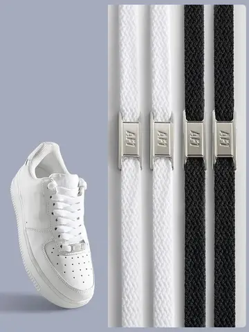 Classics Black White Flat Shoe Laces and Shoe Decoration Suit Sneaker Shoelace for AF1 Metal Buckle Shoelaces Shoes Accessories
