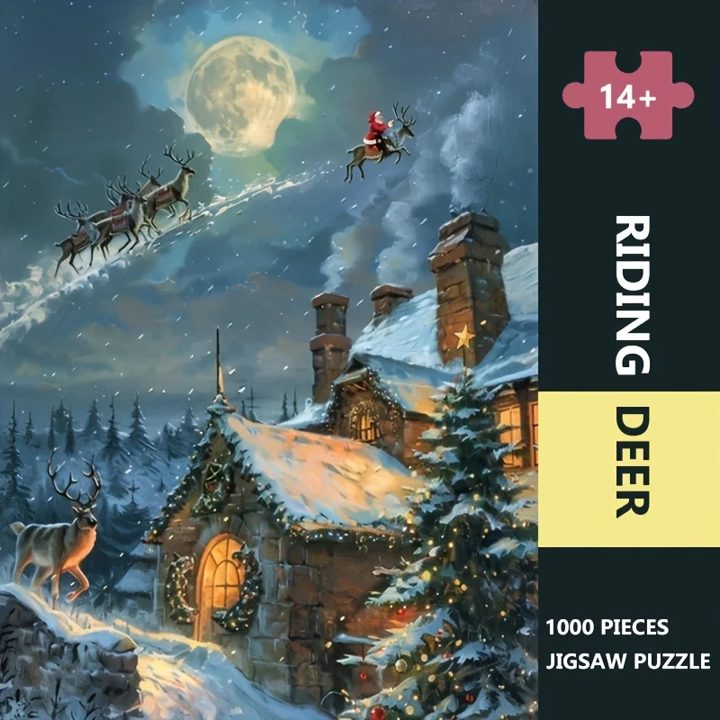 

Сложная головоломка 1000 шт. - уникальный дизайн с оленями для верховой езды, идеально подходит для развлечений для взрослых, идеальный домашний декор, рождественский подарок