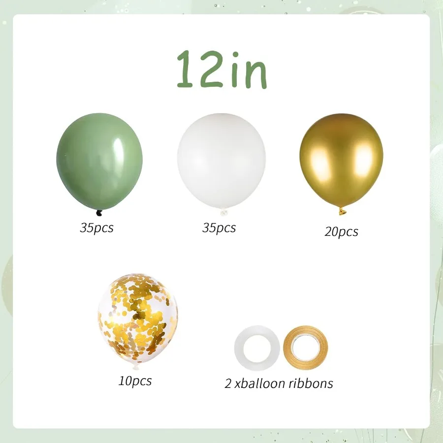 100 pçs balões brancos de ouro verde salvia 12 polegadas verde oliva e ouro confetes balões de látex para aniversário chá de bebê gênero revelar