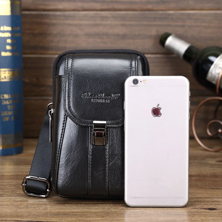 Men\'s 5.5-6 inch Mini Bag Crossbody Bag Leather Mobile Phone Waistpack Wearing Belt Cowhide Wallet