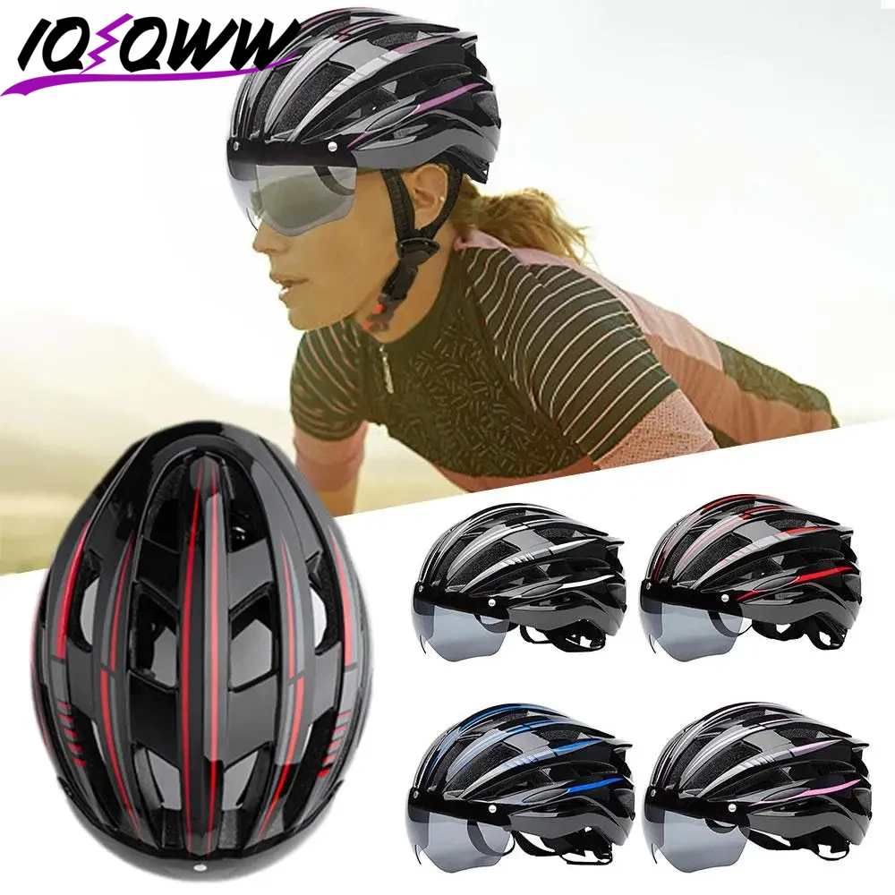 Lightweight Breathable Bicycle Helmet Goggles Lens Bike Helmet Free Switching Adult Cycling Helmet