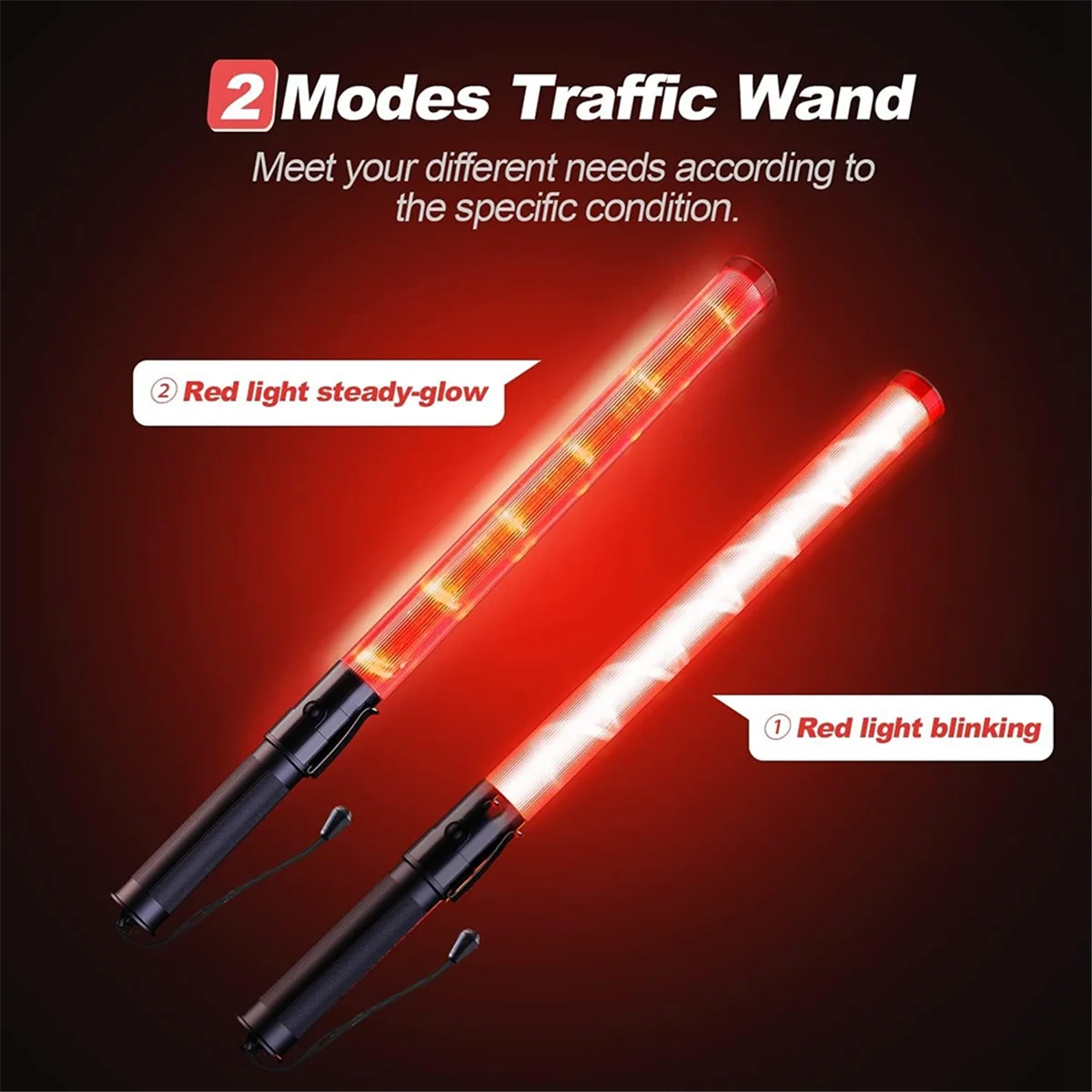 A24U4Pack Traffic Wand 21Inch Led Traffic Control Wand Safety Light Wand with 2Flashing Modes Air Marshaling Signal Wand