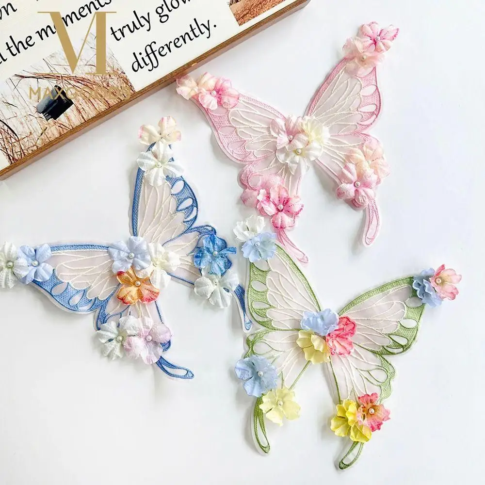 

Полиэфирное волокно, цветочная сетка, многослойная бабочка в форме цветка, тканевая наклейка, сделай сам, брошь ручной работы с вышивкой, женская