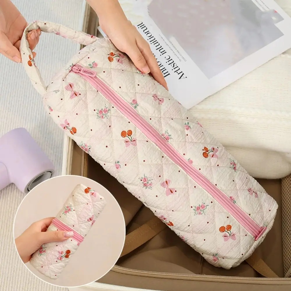 

Милая сумка для хранения фена с бантом и цветочным узором, большая вместительная сумка для хранения бигуди, леопардовая косметичка с ручкой, дорожная сумка