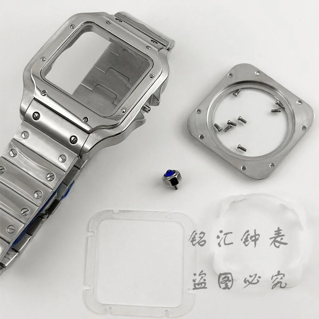 مربع NH35 38 مللي متر ساعة حافظة 316L صندوق ساعة من الفولاذ المقاوم للصدأ أجزاء تعديل سانتوس لحركات NH34 NH35 4R35 NH36 NH38 NH70