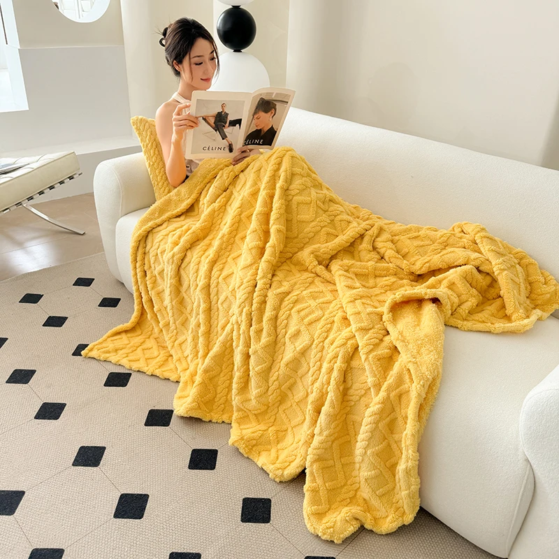 1pc Solid Color Blankets for Sofa Coral Fleece Blanket for Beds Soft Warm Bedspread for Winter Single/Queen/King Plaids/Blankets