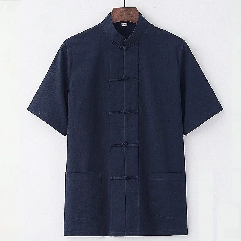 

Linen ort Sve irt Men Summer Loose Thin Cotton Linen Top Button Vintage Casual f Sve Tang Costume Spring Faion
