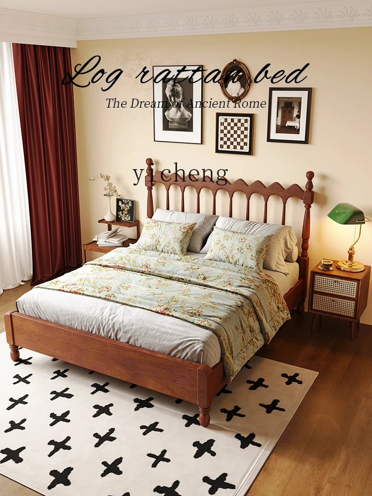 Zc Solid Wood Windsor Bed 1.8 M Retro Wave Double Bed Bedroom 1.5 M Single Bed