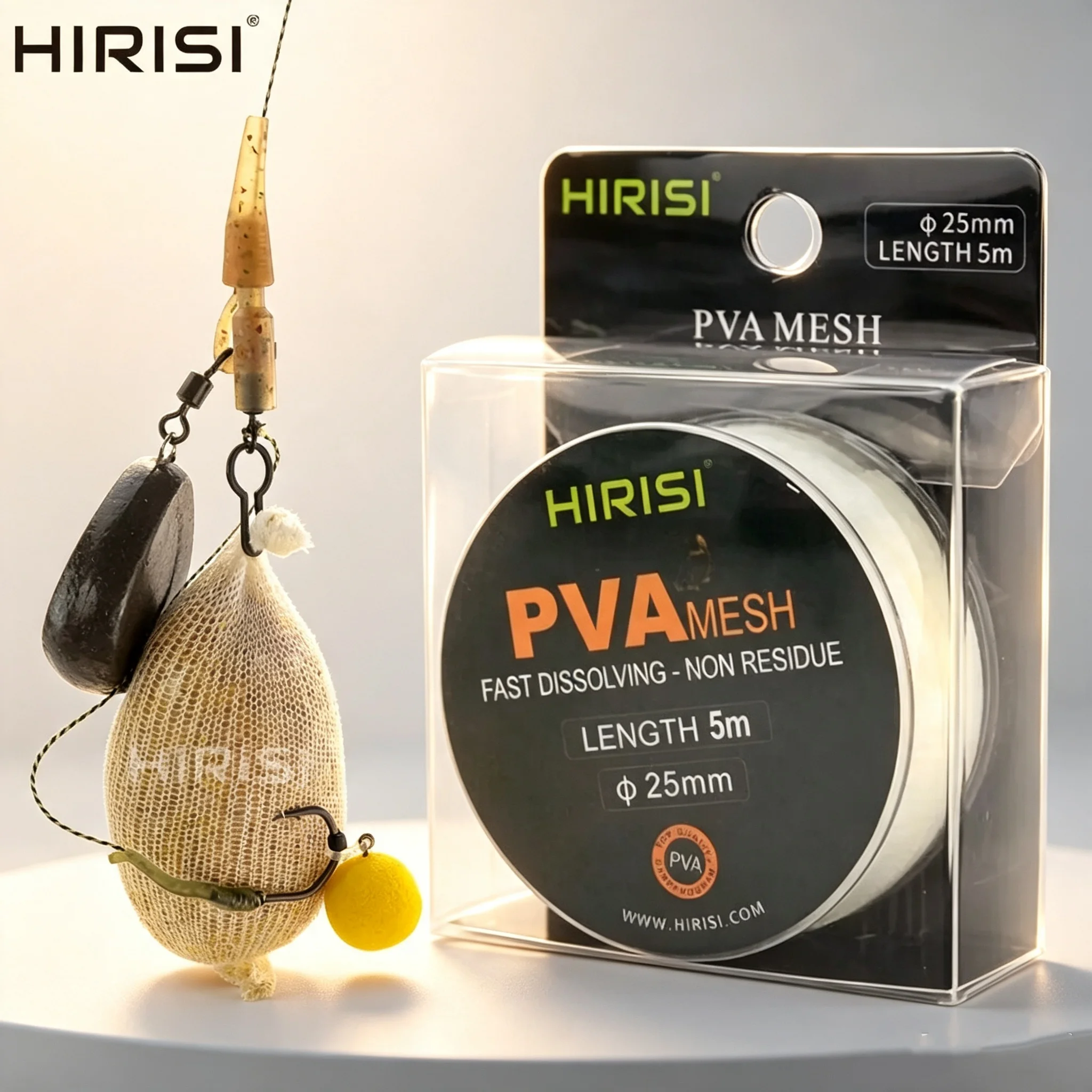 Hirisi Carp Fishing PVA Mesh Refill Roll 25mm Width 5m Length, Water Soluble Bait Net for Boilie Pellet Baits