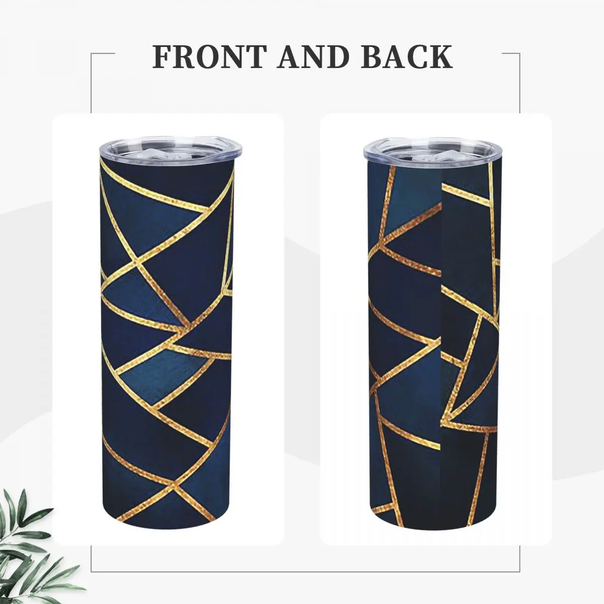 Navy Gold Stone Geometric Stainless Steel Tumbler Vacuum Insulated Mug Thermal Cold Cup Straw With Lid 20oz