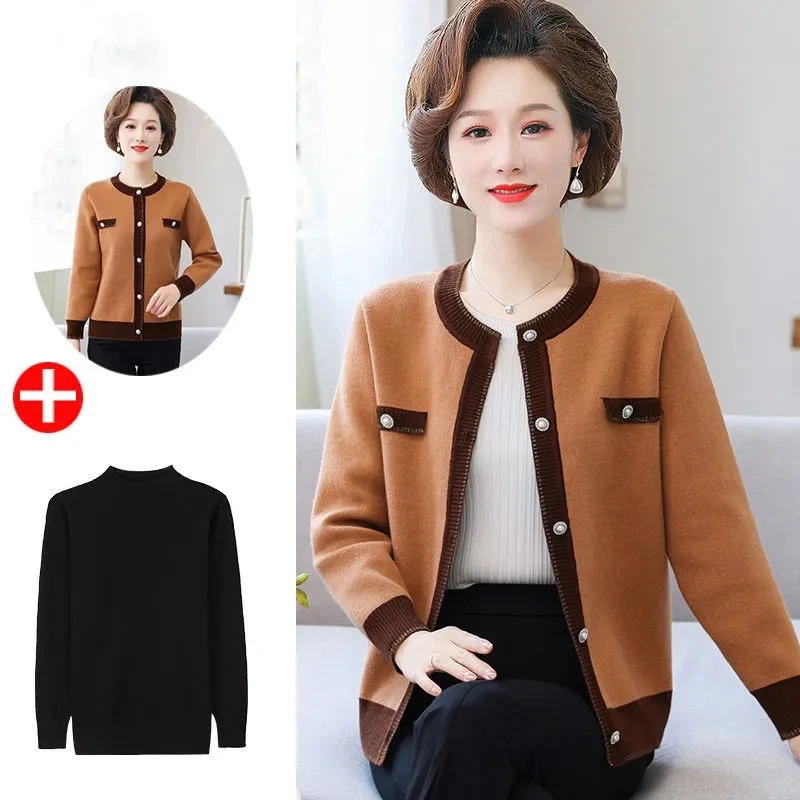 Mom Spring Western Style Cardigan Coat Women's Short Top 2022 New Fashion 50-Year-Old Middle-Aged Elderly Casual Knitted Sweater