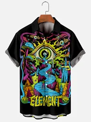 2024 New Aristocratic Temperament Cat Digital Printing Hawaii Cuban Collar Trend Fashion Casual Shirt Men's Single Button Top