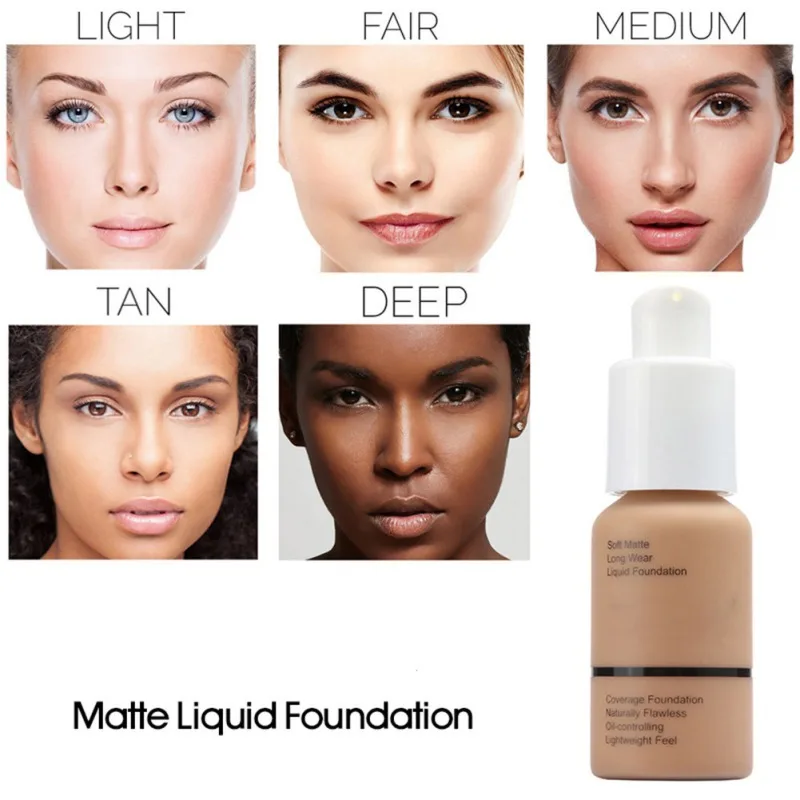 10 Color Face Liquid Foundation Natural Matte Oil Control Concealer Maquiagem Brighten Skin Tone Smooth Professional 8 Colors