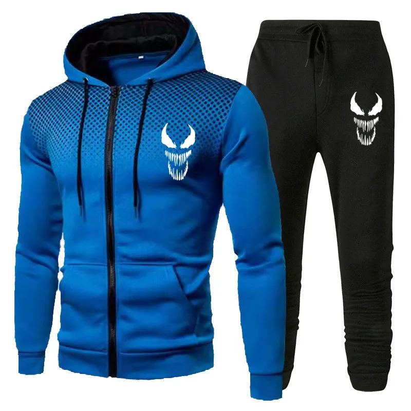 Men\'s Hooded Sets Casual Zipper Sweatshirts+Sweatpants Gym Jogger Tracksuit Venom Fashion Spring Winte Fleece Men Clothing Suits