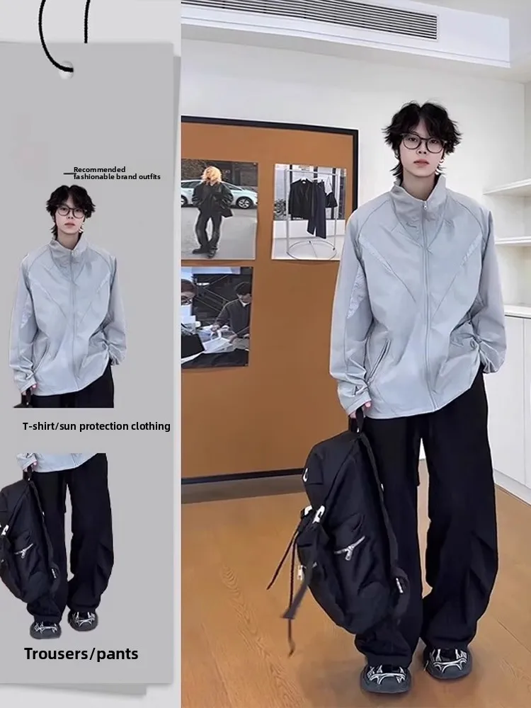 

American Sle Outdoor Ice Silk Casual Pants Hooded Jaet Men's Summer Faion Sportswear Sun Protection Suit for Teens