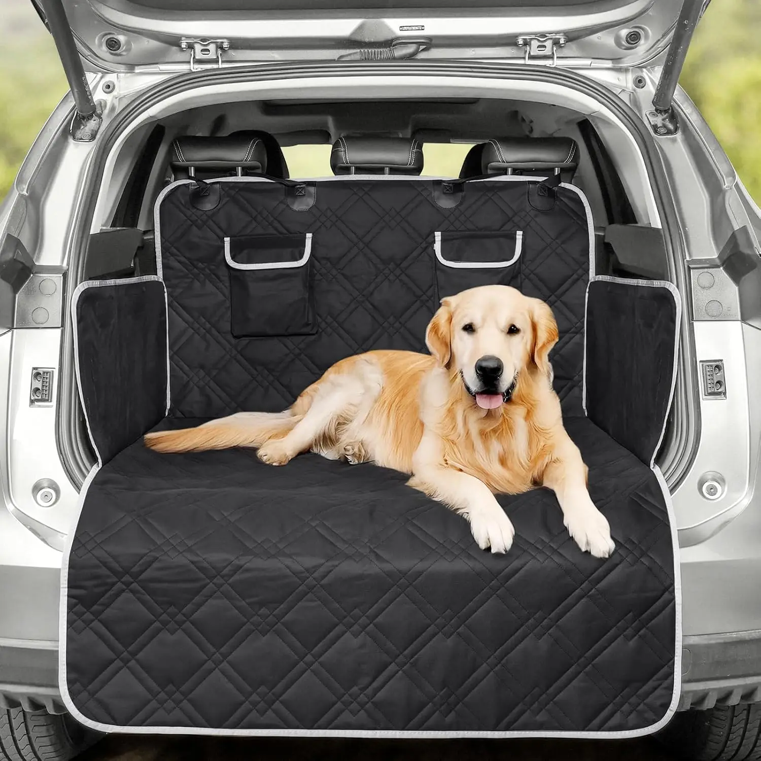 

Anti-scratch Pet Cargo Liner Mat for SUV Waterproof 2 Large Storage Pockets Nonslip Car Dog Seat Cover Machine Washable